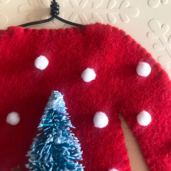 Hand-sewn Red Ugly Cute Felt Sweater Ornament on a hanger - Picture 4 of 5